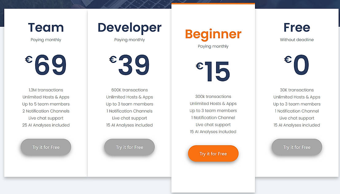 Pricing screenshot