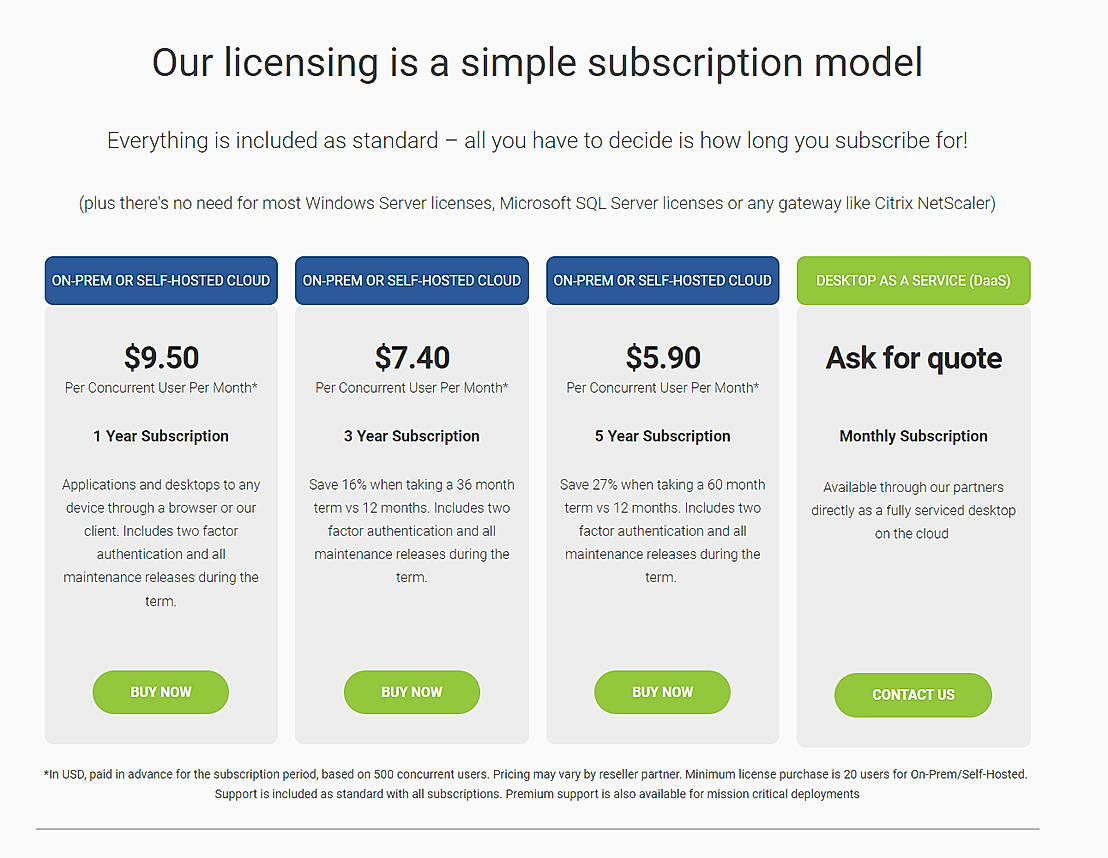 Pricing screenshot