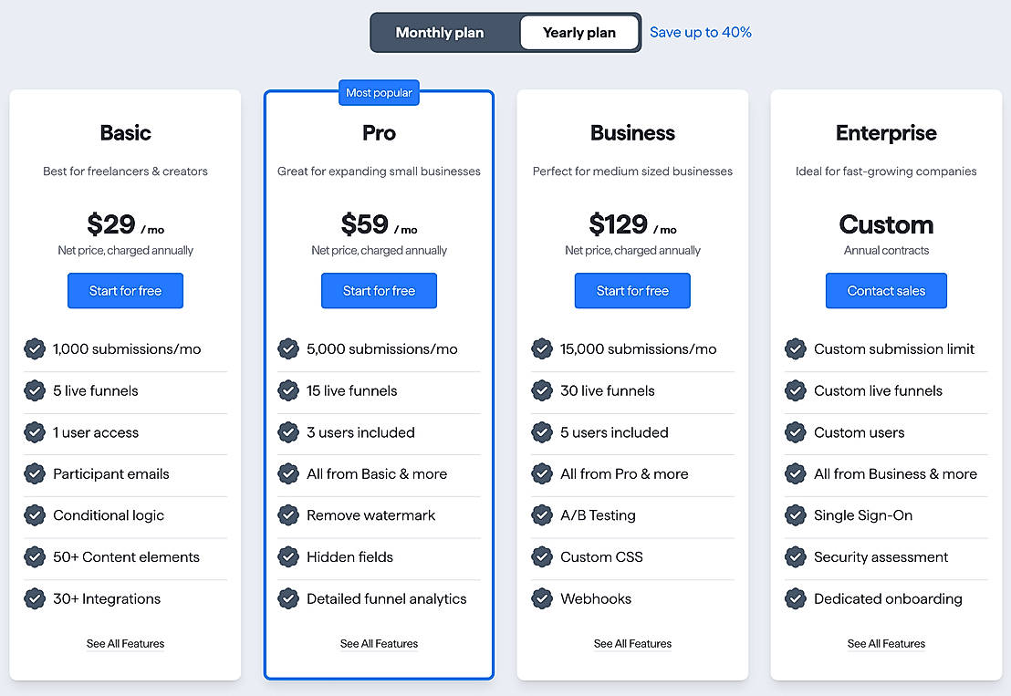 Pricing screenshot