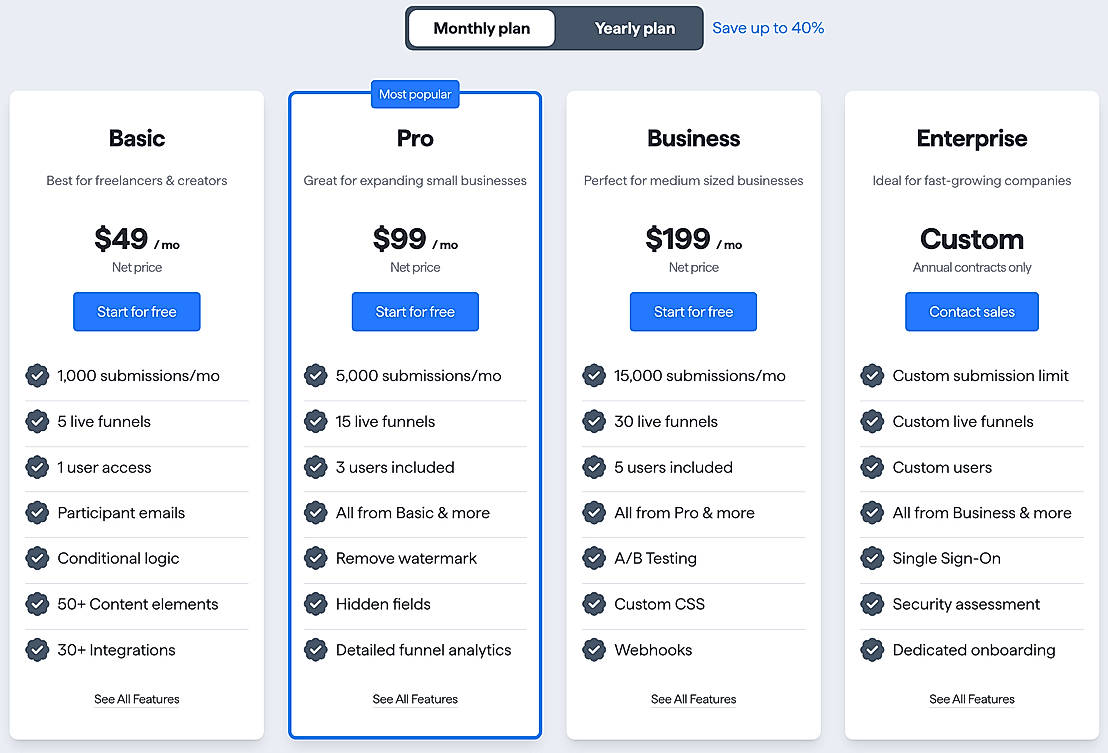 Pricing screenshot