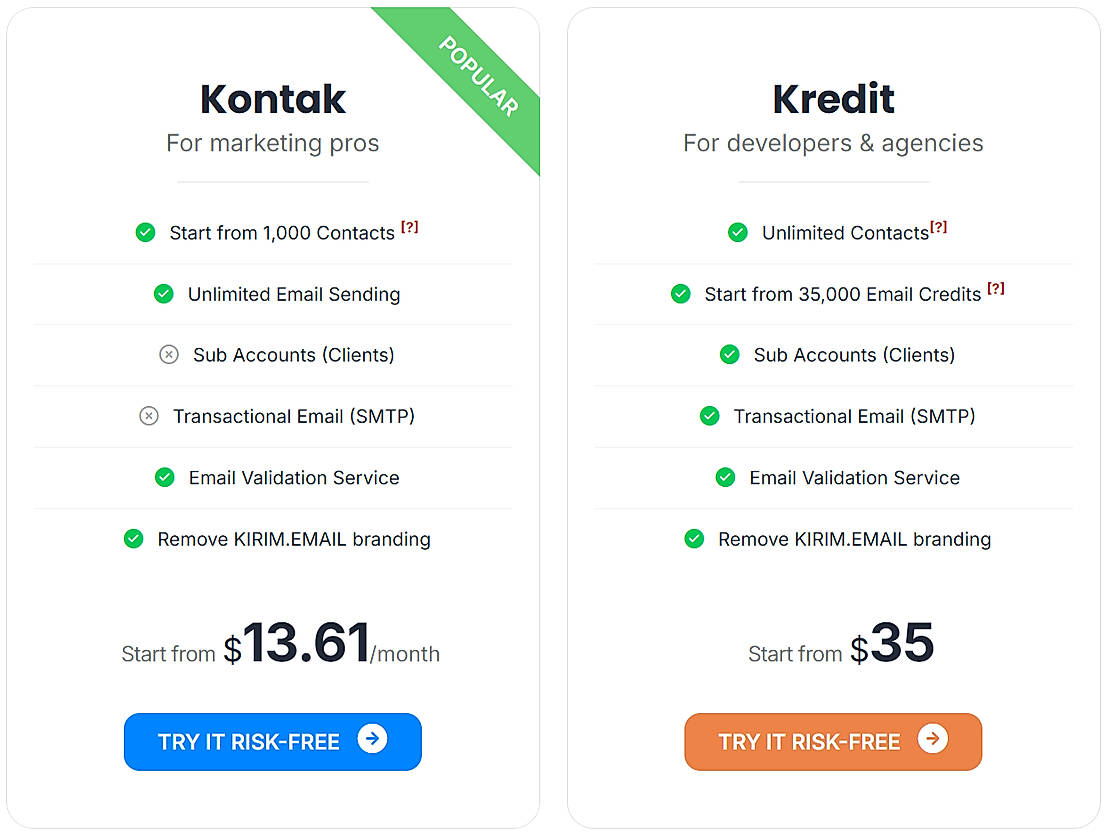 Pricing screenshot