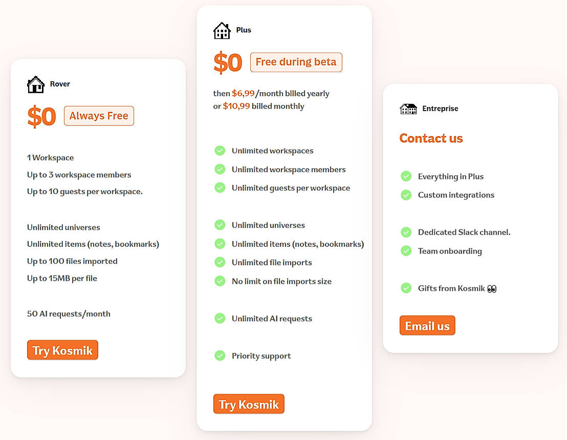 Pricing screenshot