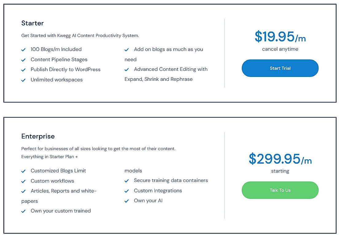 Pricing screenshot