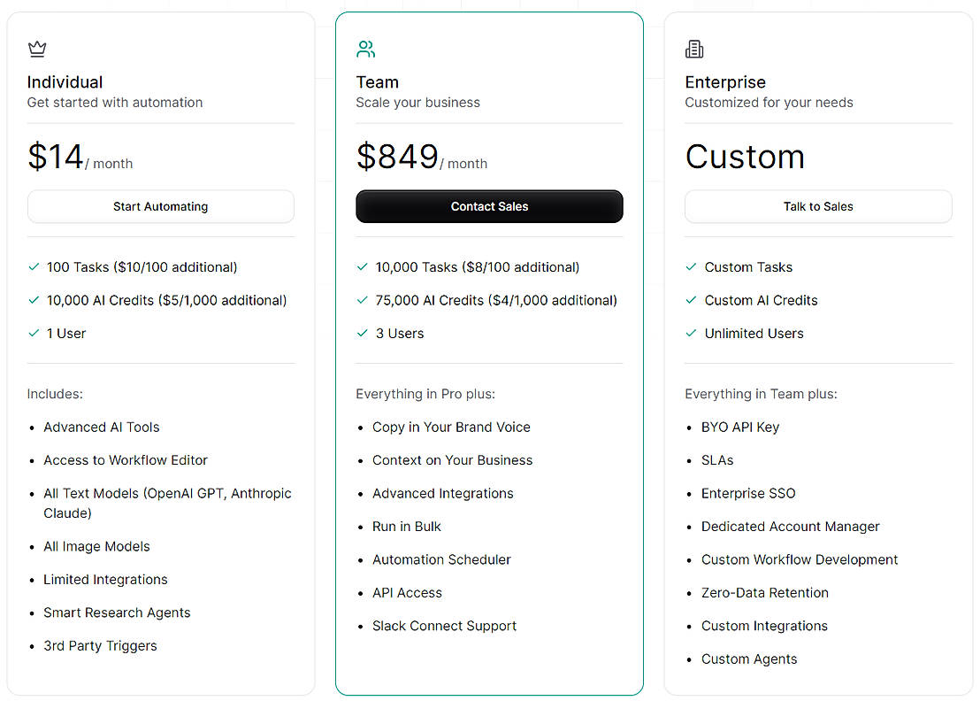 Pricing screenshot