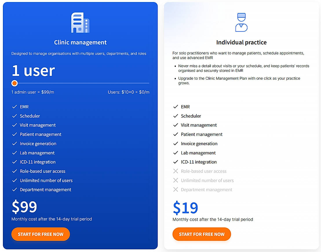 Pricing screenshot