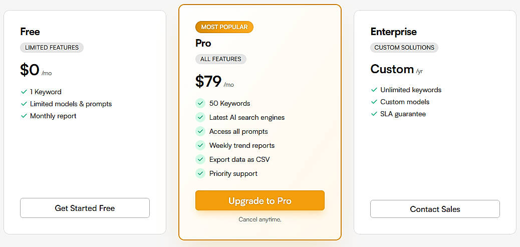 Pricing screenshot