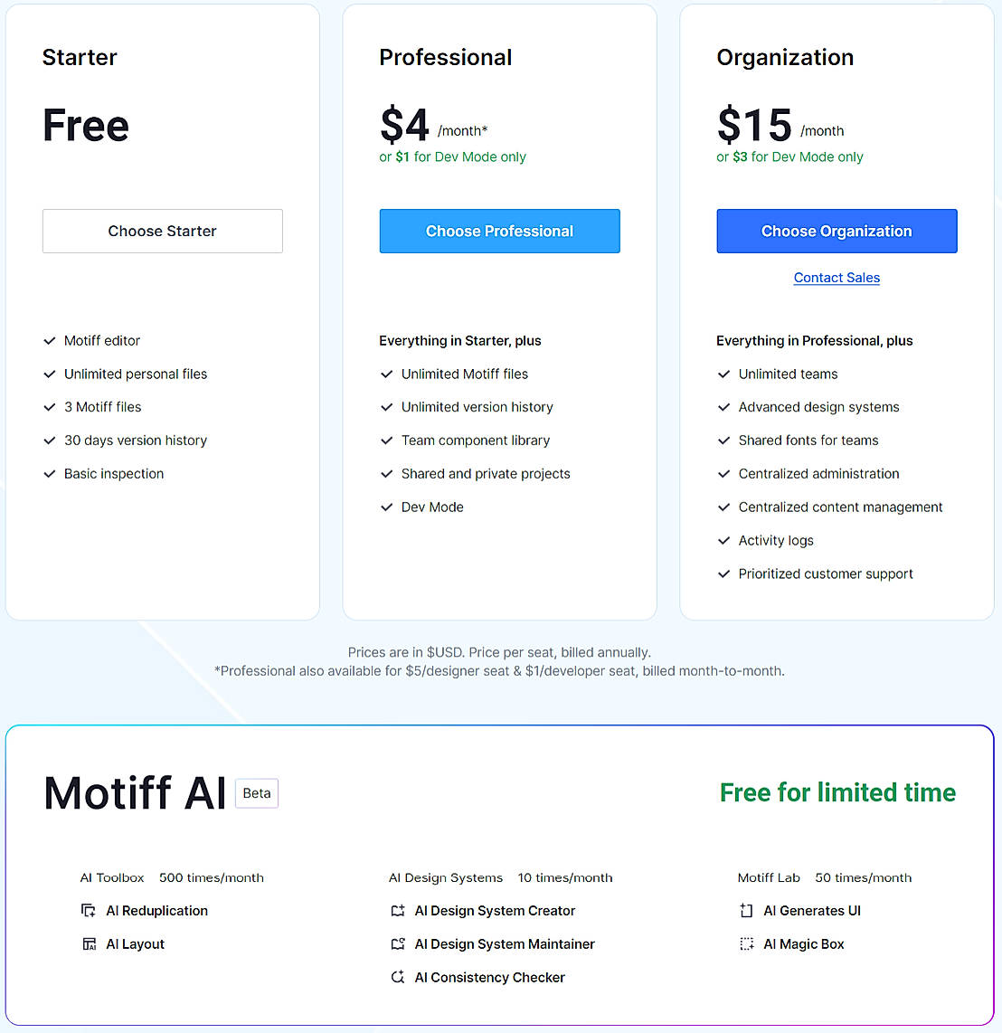 Pricing screenshot
