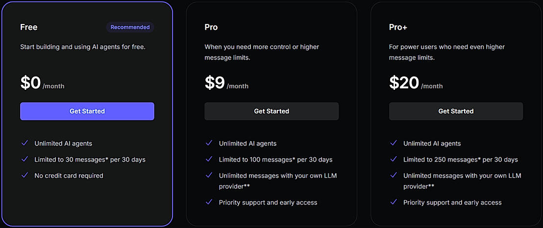 Pricing screenshot