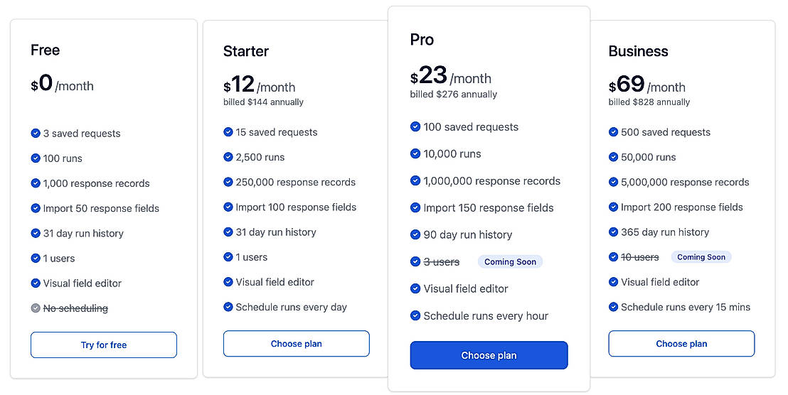 Pricing screenshot