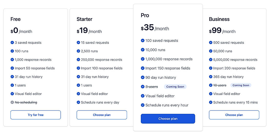 Pricing screenshot
