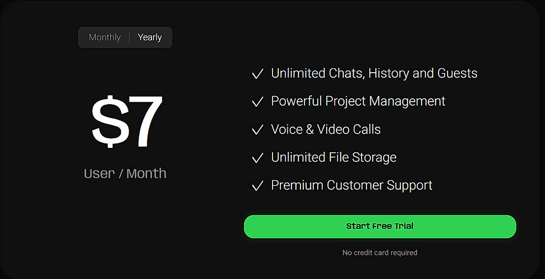 Pricing screenshot