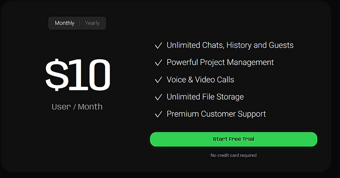 Pricing screenshot
