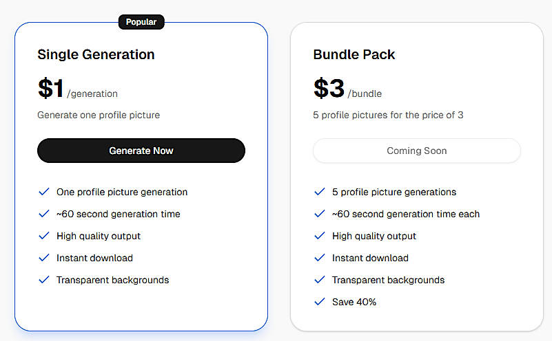 Pricing screenshot