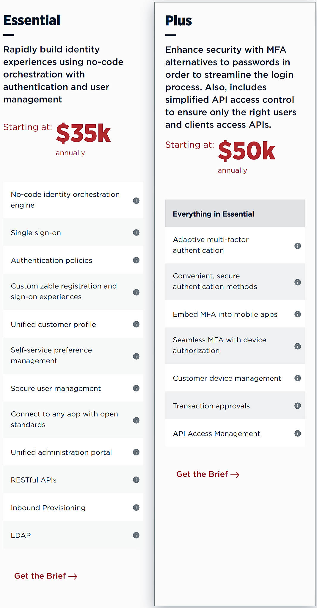 Pricing screenshot