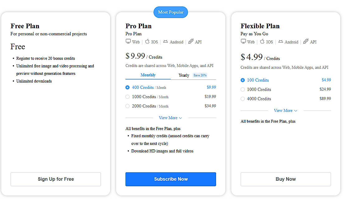Pricing screenshot