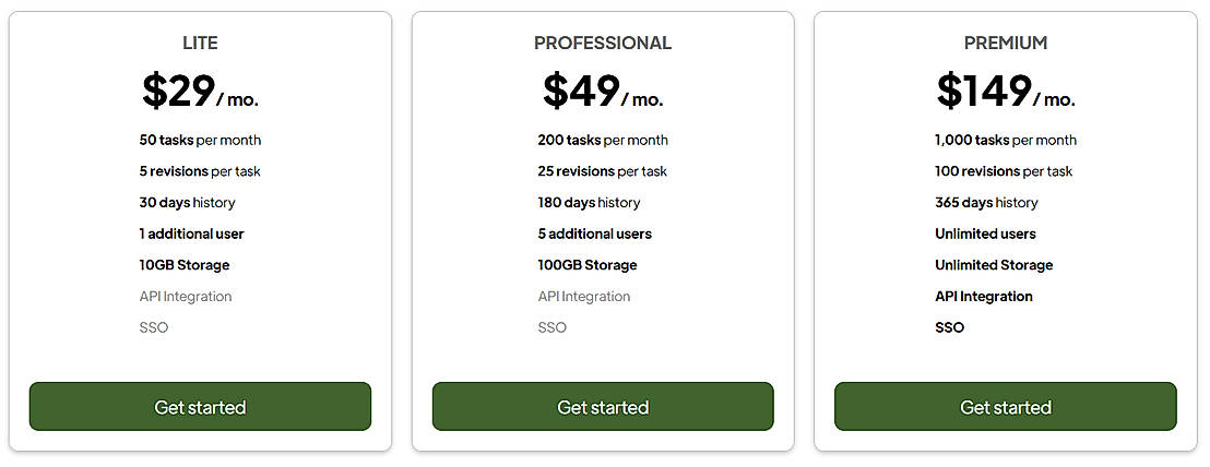 Pricing screenshot