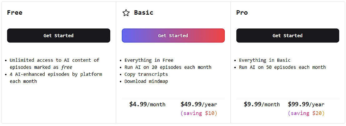 Pricing screenshot