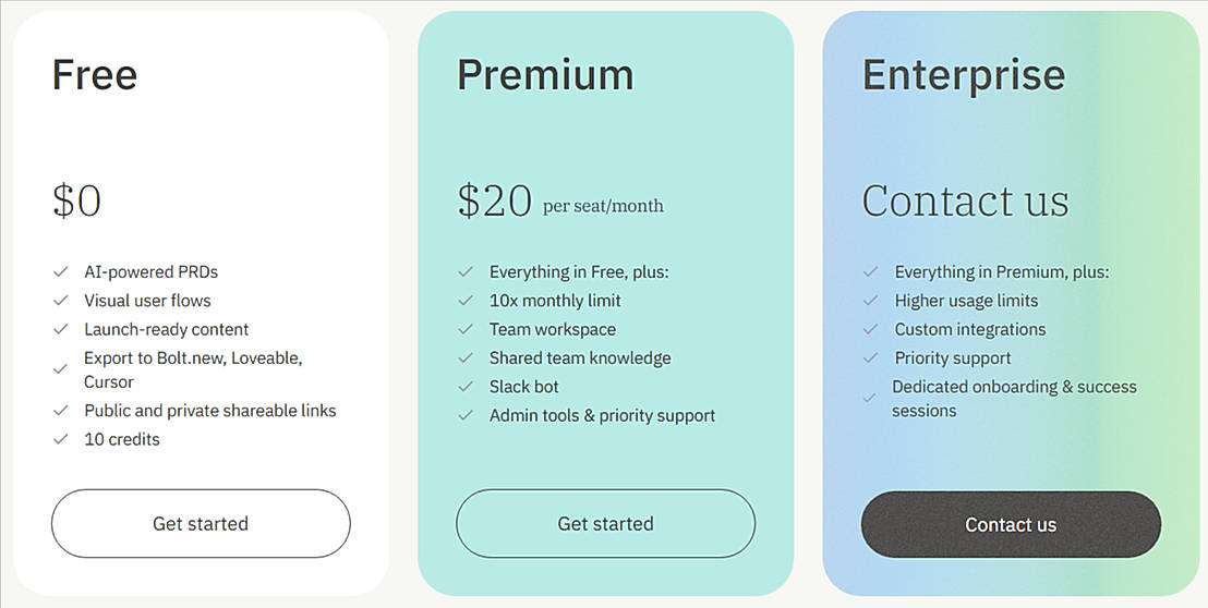 Pricing screenshot