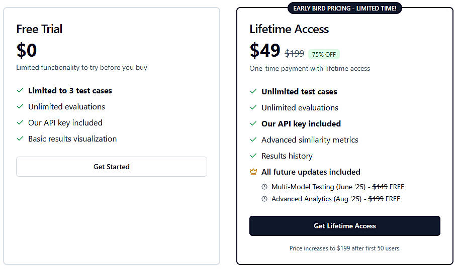 Pricing screenshot