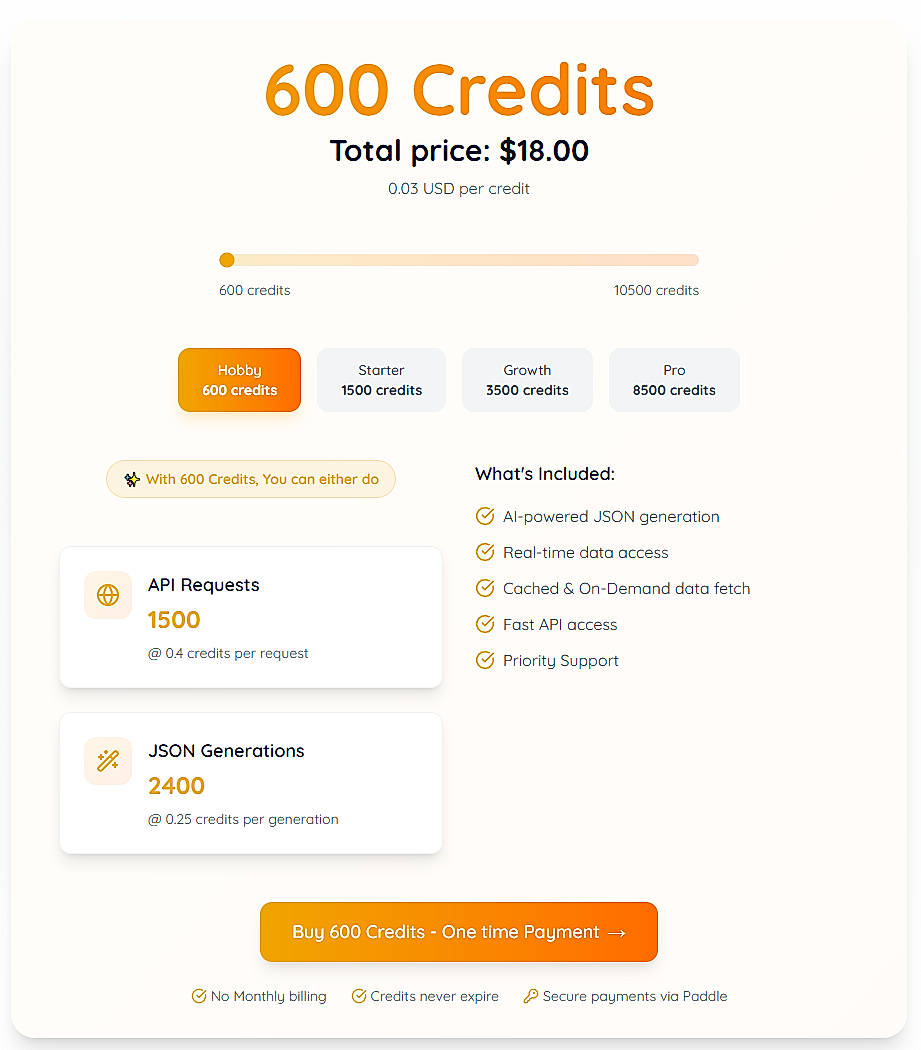 Pricing screenshot