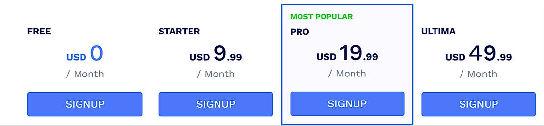 Pricing screenshot