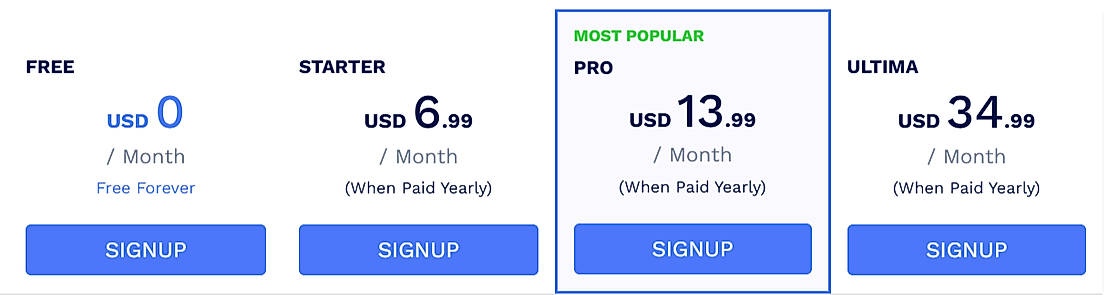Pricing screenshot