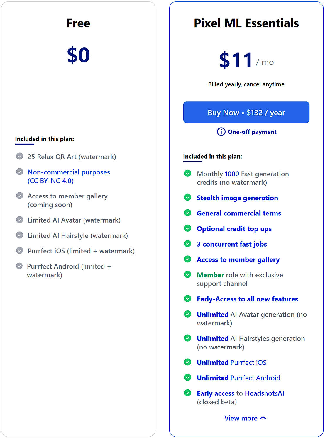 Pricing screenshot