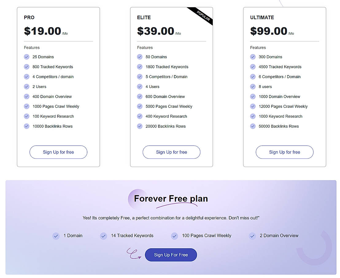 Pricing screenshot