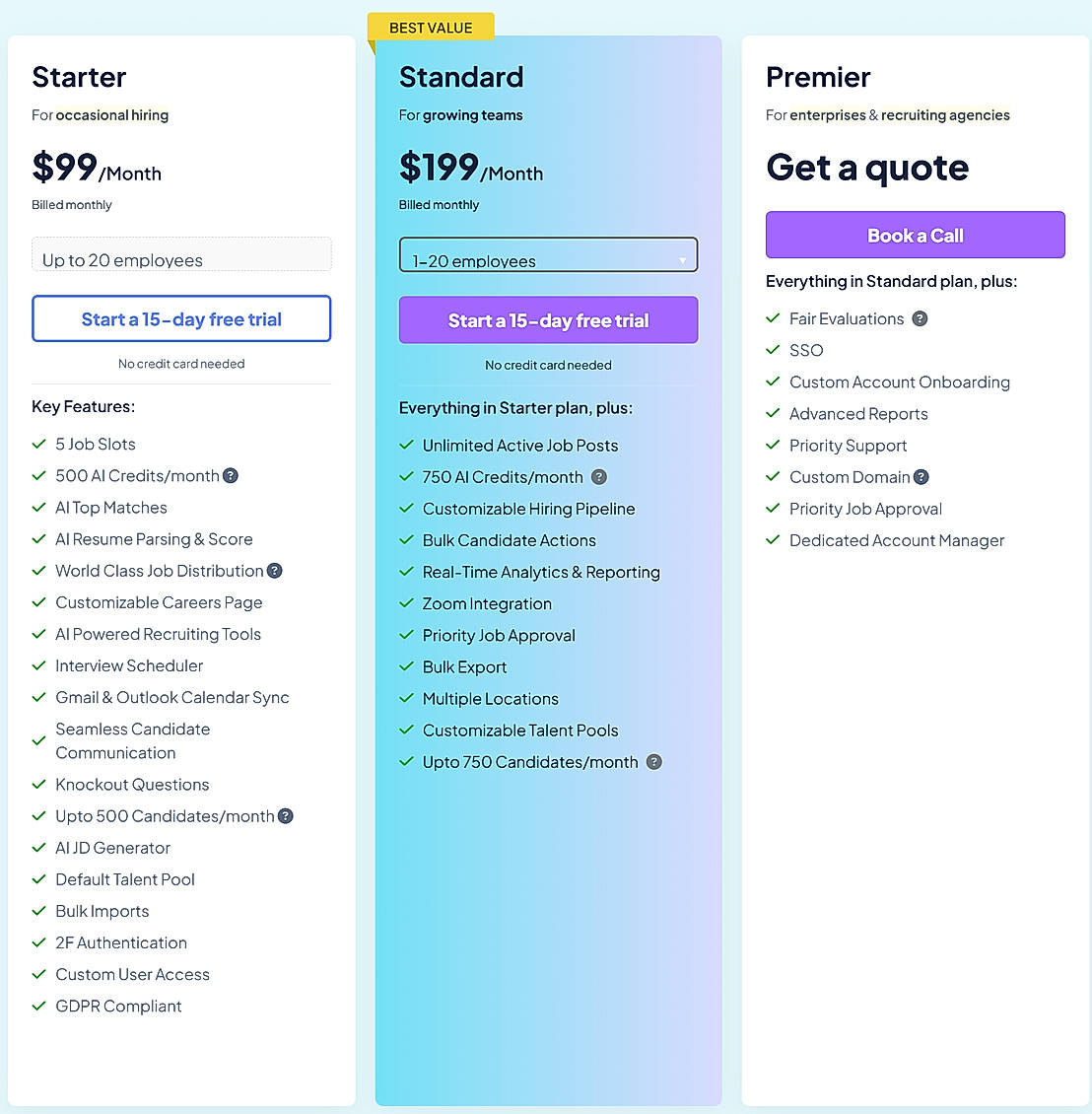 Pricing screenshot