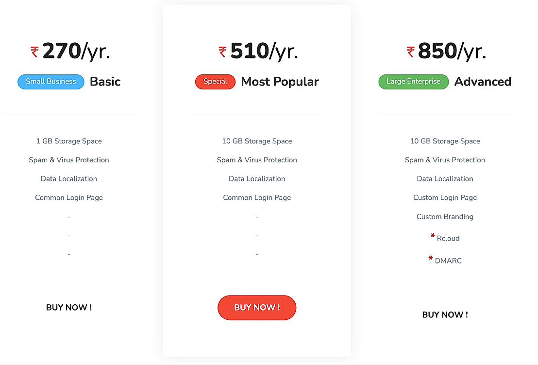 Pricing screenshot