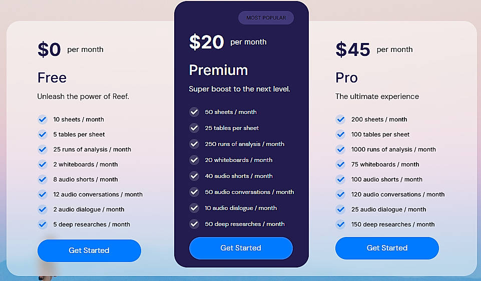 Pricing screenshot