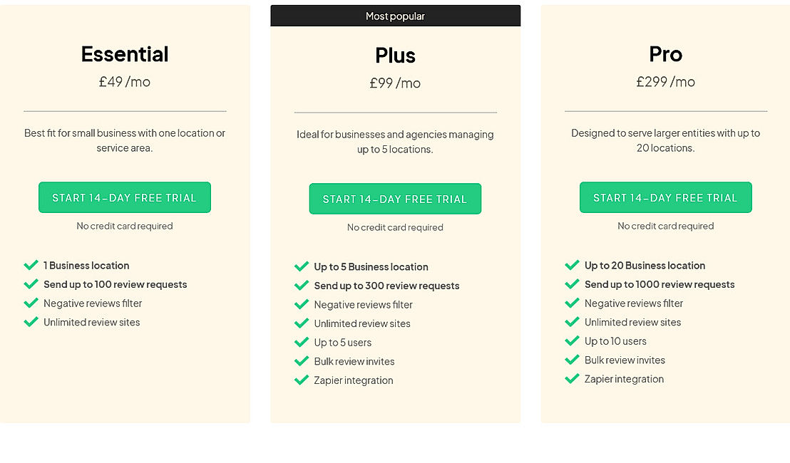 Pricing screenshot