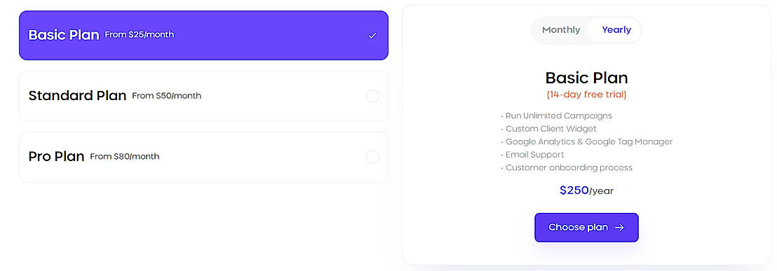 Pricing screenshot