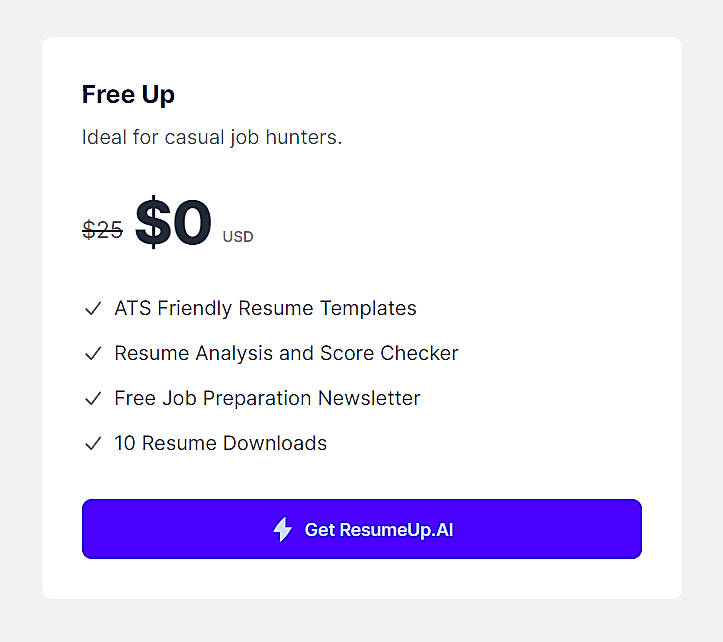 Pricing screenshot