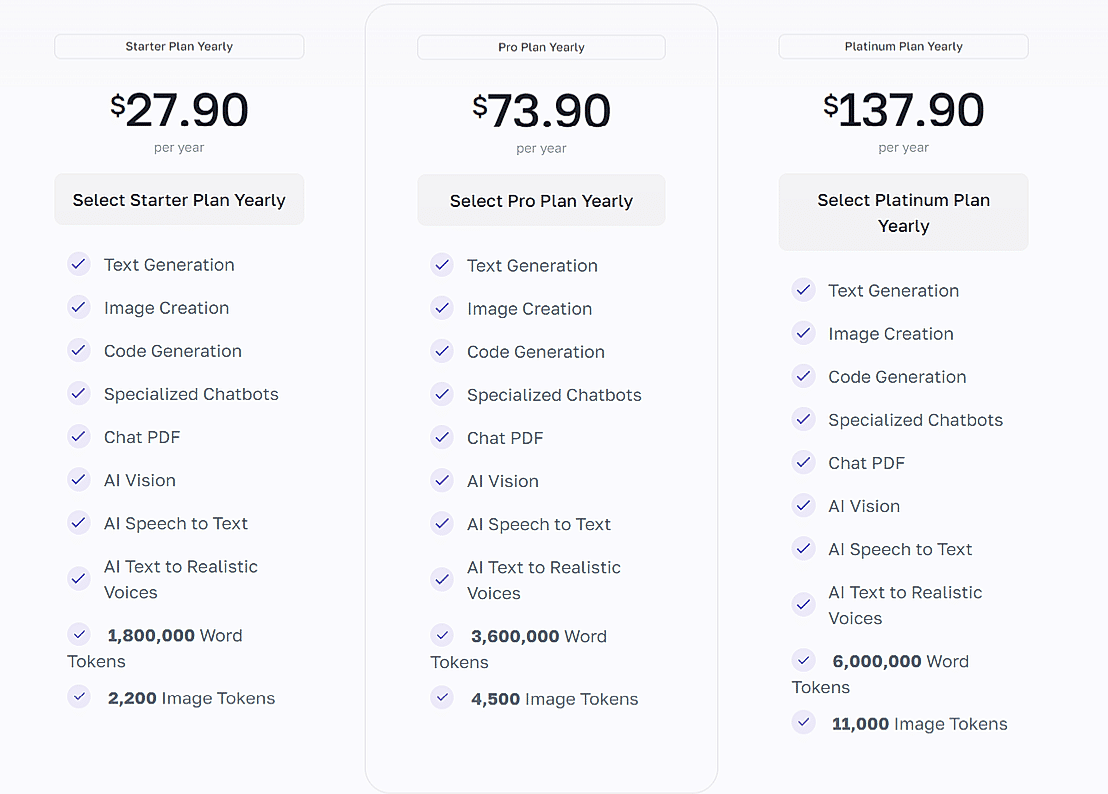 Pricing screenshot