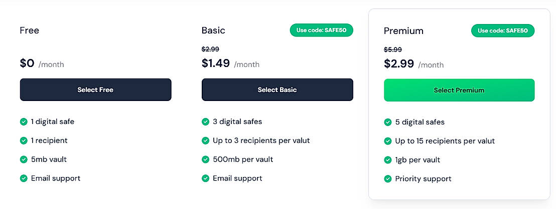 Pricing screenshot