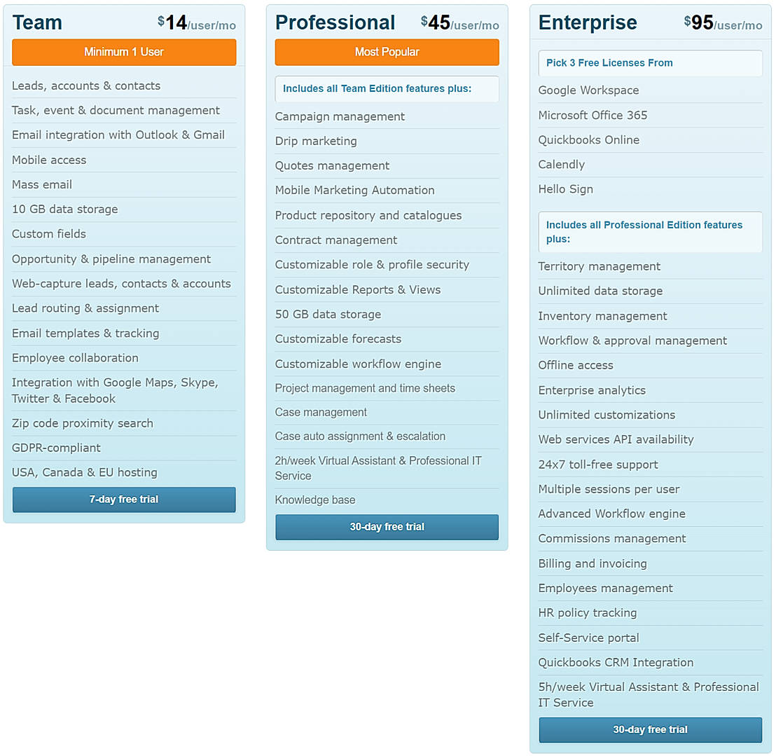 Pricing screenshot