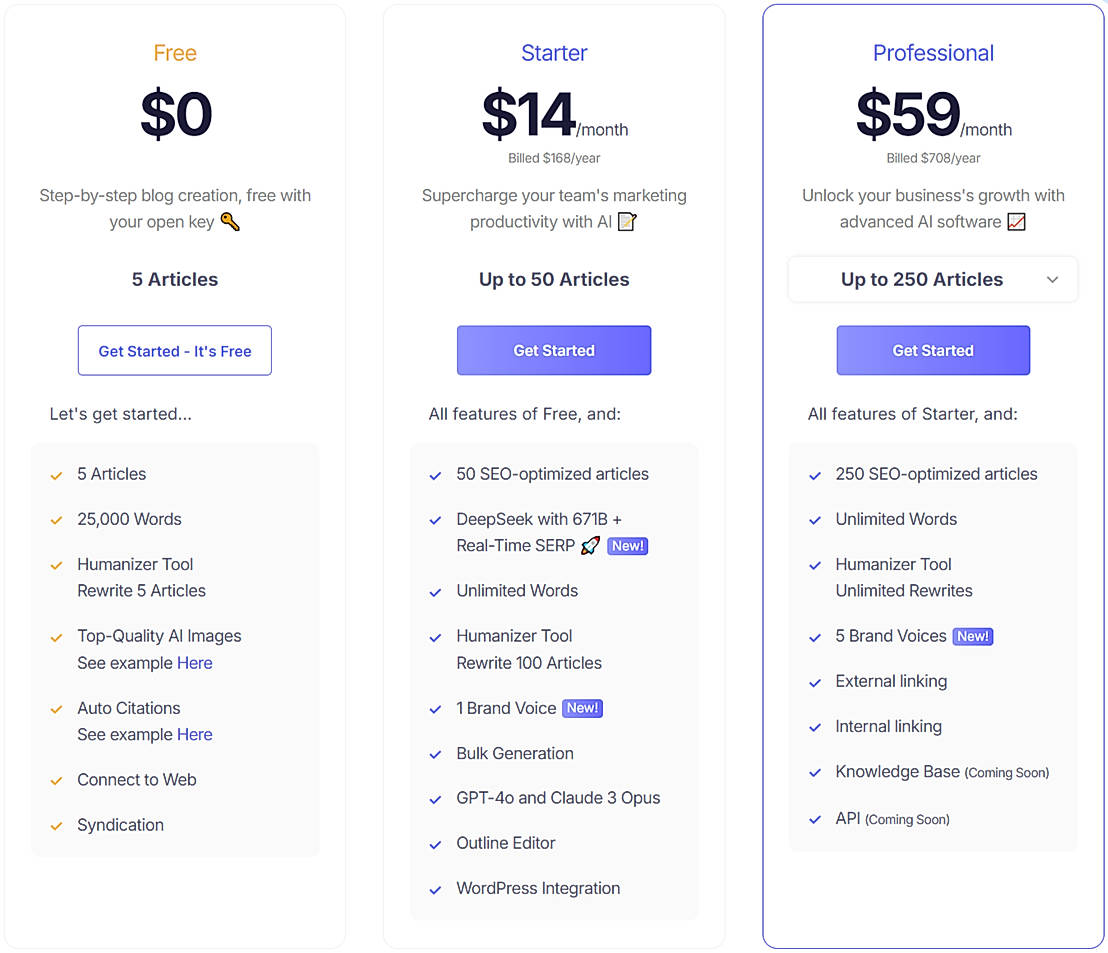 Pricing screenshot