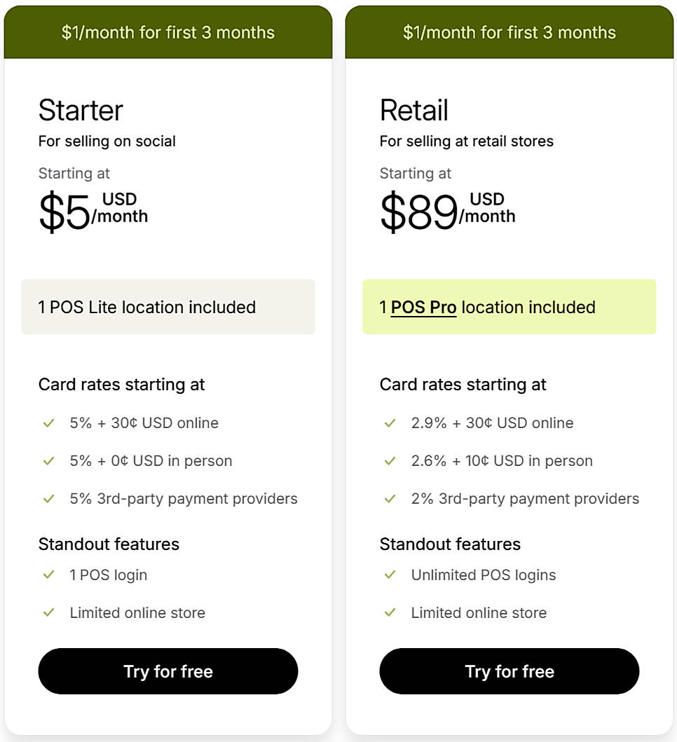Pricing screenshot