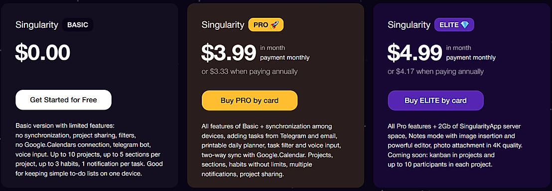 Pricing screenshot