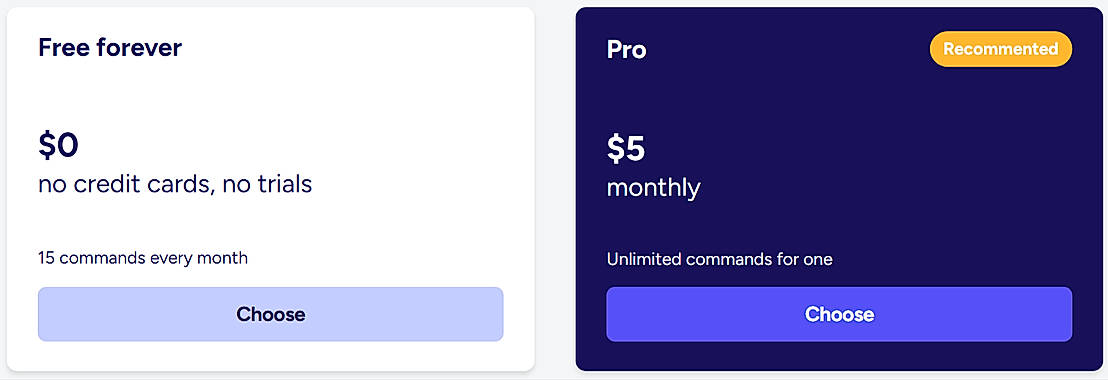 Pricing screenshot