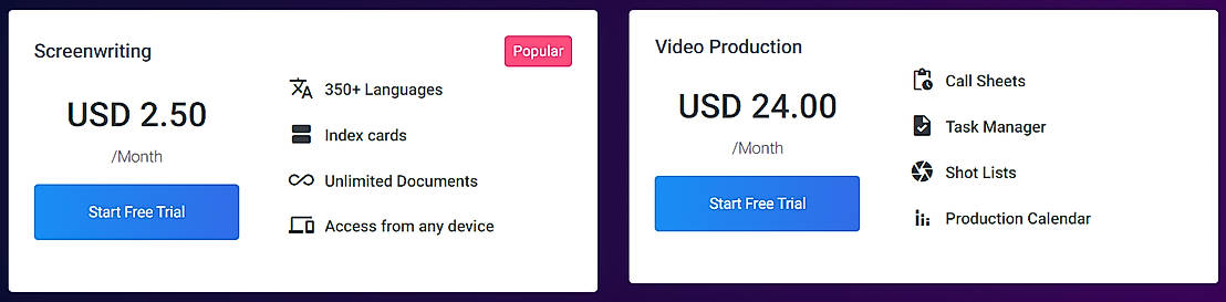 Pricing screenshot