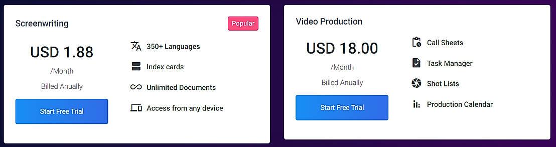 Pricing screenshot