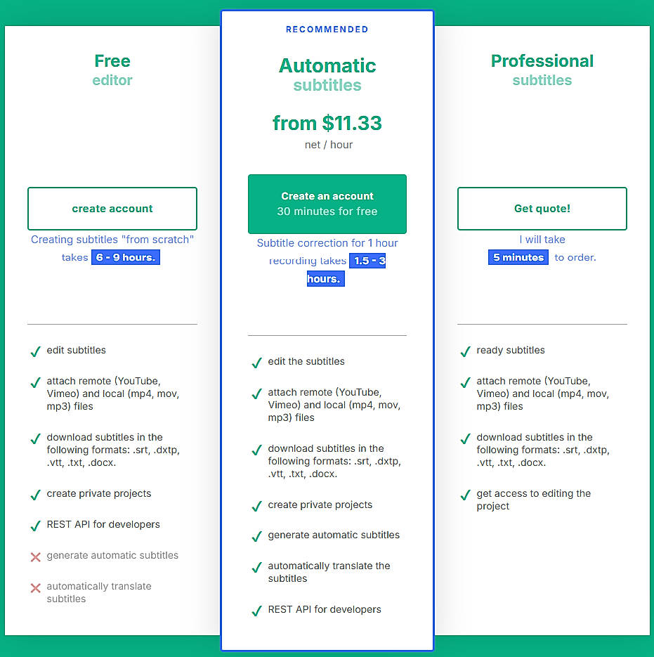 Pricing screenshot