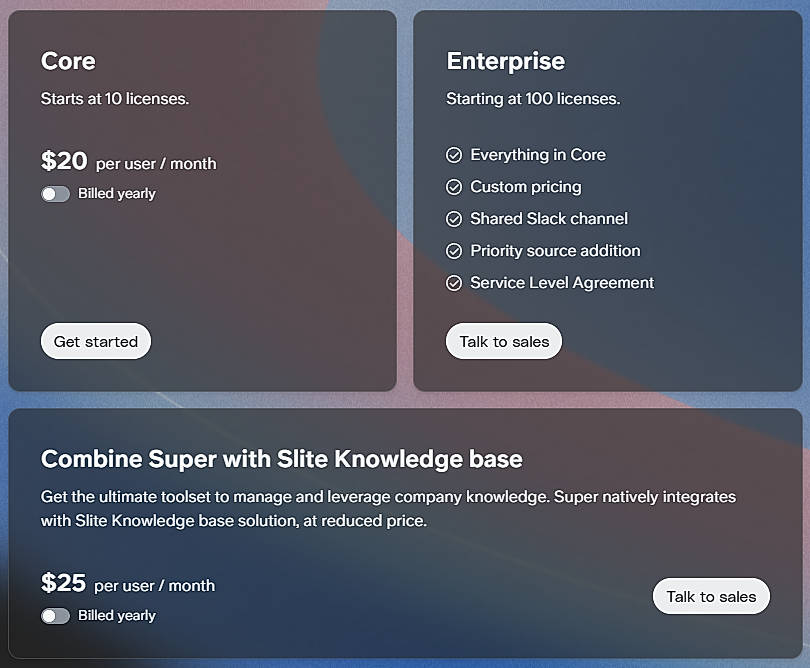 Pricing screenshot