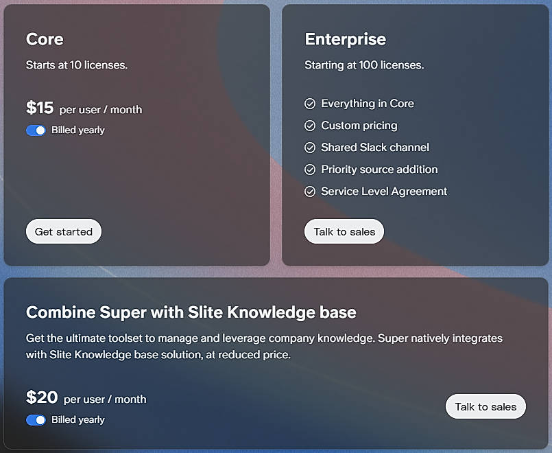 Pricing screenshot