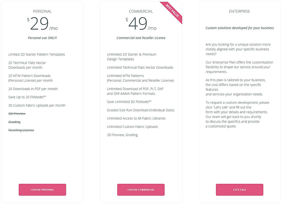 Pricing screenshot