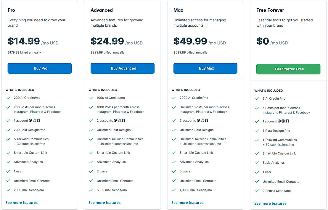 Pricing screenshot