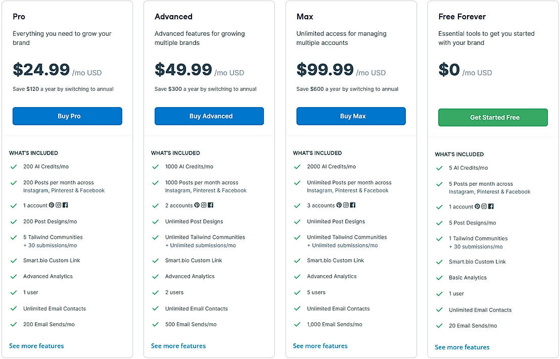 Pricing screenshot