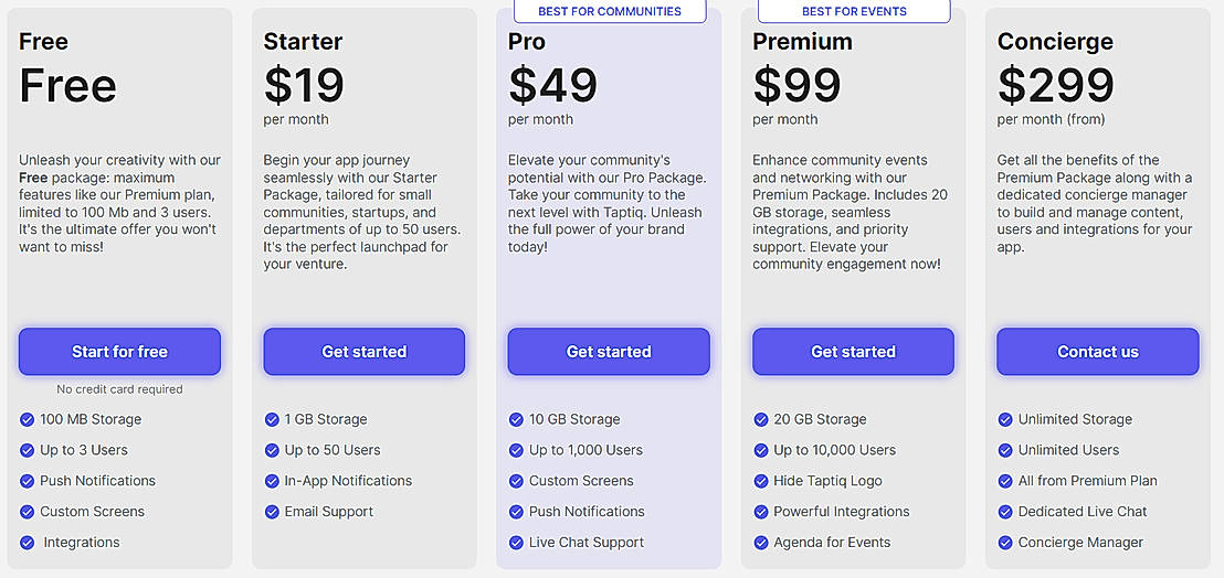 Pricing screenshot